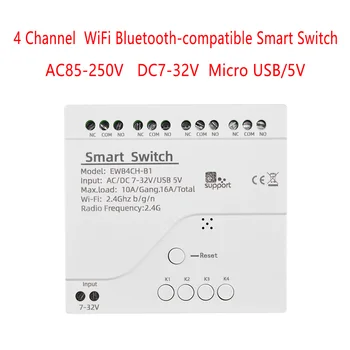 Pre eWeLink 4 Kanálov, WiFi, Bluetooth-kompatibilné Bezdrôtové Relé Domov Smart Switch APLIKÁCIU Diaľkové Ovládanie Hlasom AC85-250V DC7-32V 4CH