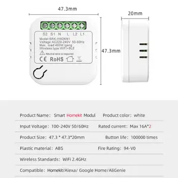 Smart Wifi Prepínač Pohodlie Pre Homekit Smart Homekit Modul Smart Switch Modul Mini Smart Istič Dual Platformu Kontroly Biela