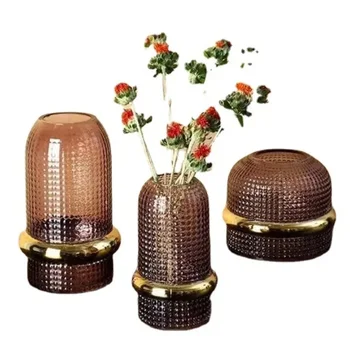 Kreatívne Zlatý Pás Sklenené Vázy Ľalie Ruže Kvet Usporiadanie Domov Obývacia Izba Remesiel Dekorácie, Vázy Domáce Dekorácie