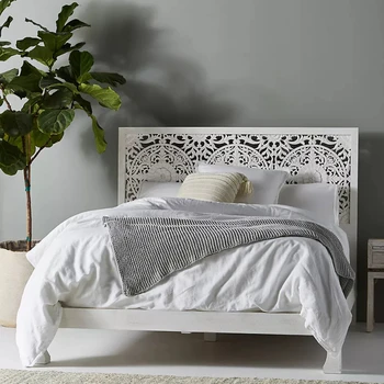 Vyrezávané biele masívneho dreva posteľ, dievča je vysoká cúval , 1,5 m, 1.8 m, retro štýl