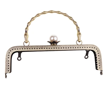 Bronzový Kov Kabelku Taška Pearl Perličiek Spona DIY Plavidlá 20 cm