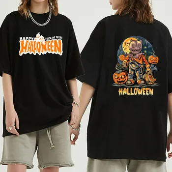 Dvojité Tlač T-Shirt Šťastný Halloween Krátke Rukáv Top Ženy Harajuku Štýl Letné Oblečenie