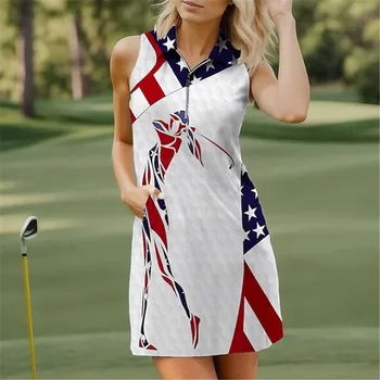 Ženské Americké Vlajky Tenis Golf Šaty Priedušná Rýchle Suché Vlhkosti Wicking Krátky Rukáv Šaty Letné Tenisové Golfové oblečenie