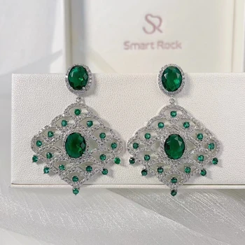 Móda Čipky Dizajn Drop Náušnice Spevnené Emerald Cubic Zirconia Farba Ženy, Svadobné Hostiny, Šperky Výročie Darček Náušnice