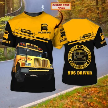 Najnovšie Letné pánske T-shirt Školský Autobus Osobné meno 3D Vytlačené t tričko Unisex Bežné Tričko Darček Pre Vodiča Autobusu DW140