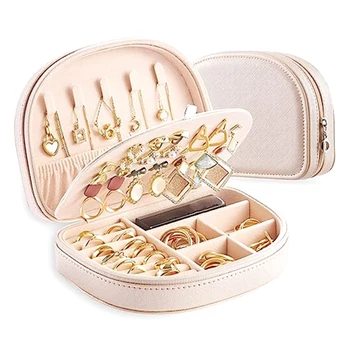 1 KS Cestovné Šperky Box,Cestovné Šperky Prípade,Seashell v Tvare Šperkov Box Marhuľový PU Pre Ženy, Šperky Úložný Box