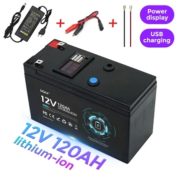 Žehlička fosfát batérie 12V 120Ah USB Nabíjateľná lítiová batéria 18650 pre slnečnej energie elektrické vozidlo + 12,6 V 3A nabíjačky