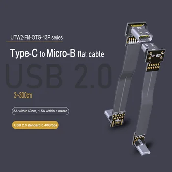 USB 2.0 Micro B Typu C Stužkový Kábel Typ-C Ženské Micro-B 2.0 Muž Dvojité Šikmé muži Ženy 90 Stupňov Ploché Rozšírenie