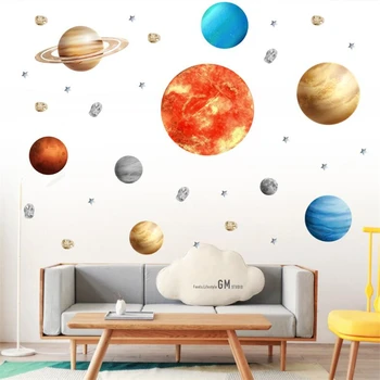 Deväť planét vo vesmíre, stena nálepky pre deti izba, spálňa, obývacia izba dekorácie Výučby nálepky Dvere odtlačkový