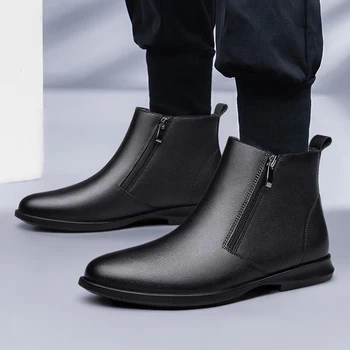 Nové Čierne Chelsea Topánky pre Mužov Slip-On Business Mužov Členok Boot Značky Módy Klasické Bočné Zips Mužov Chelsea Boots plátenné Topánky