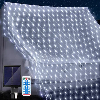 Thrisdar Slnečná 3X2M Čistý Svetlá 200 LED Vonkajšie Vianočné Oka Ľahké, Nepremokavé Víla String Oka Svetlo, Solárny Strom Bush Svetlo
