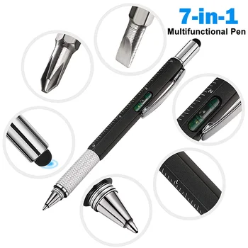 7 In1 Multifunkčné Guľôčkové Pero s Moderným Ručný Nástroj Opatrenie Technická Pravítko Skrutkovač Dotykový Displej dotykové Pero vodováhy