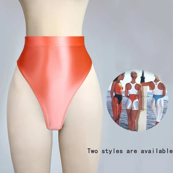 Lesklé T-tvarované nohavice s zadok sexy bikiny Zamatovo vysoký pás pančuchové nohavice spodky a vysokej vidlica Mastná Plávanie nohavice veľkosť