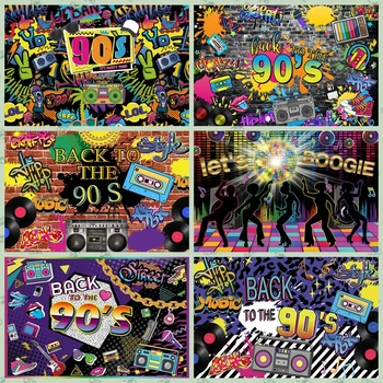 80 90 Disco Hudba Graffiti Svietiť Kulisu pre Fotografovanie Hip Hop Dance Narodeninovej Party Pozadí Dospelých Portrét Štúdio