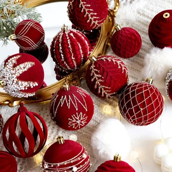 1box Vianočný Strom Prívesok Ozdoby, Červený Hrnú Pearl Duté Vianočné Gule Domova Nový Rok Party, Vianočné Dekorácie 2024