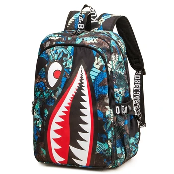 Cool shark úst vytlačí bagpack chlapec kamufláž college tašky unisex schoolbags nepremokavé batohy študent veľkú kapacitu tašky