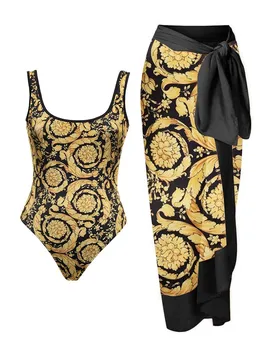 2023 Kvetinový Tlač jednodielne Plavky zakryť Sady dámskej Módy Slim Bikiny Luxusné Plavky Dovolenku plavky plážové oblečenie