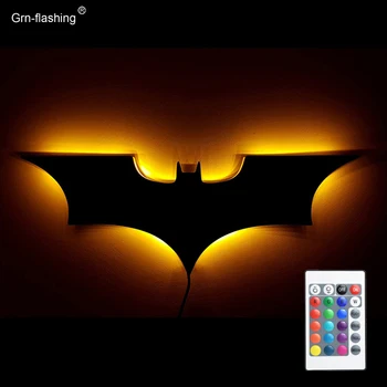 Kreatívne 3D Bat Nástenné Svietidlo RGB Posteli Dekoratívne LED Svetlo Zrkadlo s Diaľkovým ovládaním pre Spálne, Obývacej Miestnosti, Verandu, Chodbu
