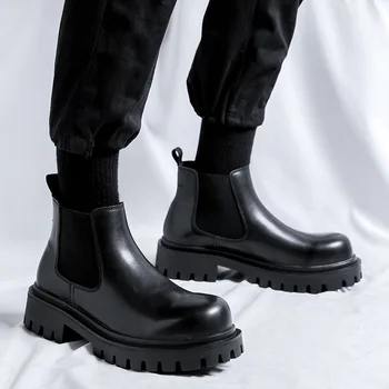 muži móda platformu topánky čierne trendy originálne kožené topánky strany prom šaty kovboj členok boot jar jeseň chelsea botas muž