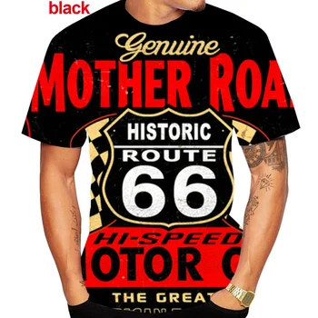 2023 New Horúce Predaj pánskej Módy US Route 66 Digitálne Tlačené Krátky Rukáv T Shirt Bežné Tričko Top
