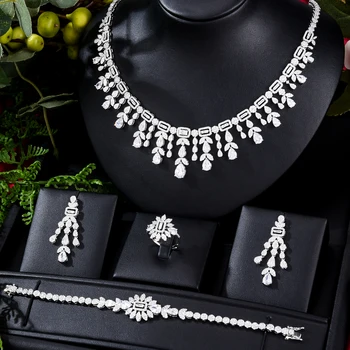 Jimbora Originálne Luxusné 4pcs Šperky Set Pre Africké Dubaj Ženy Strany Zirkón Crystal Dubaj Svadobné Svadobné Šperky Nastaviť Darček