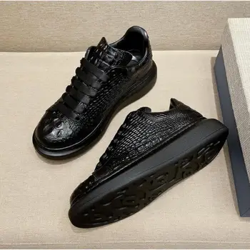 Nové letné krokodíla tlače čiernej mužov priedušná obuv bežecká príležitostné športové rada topánky prírodnej hovädzej kože mäkké jediným topánky A3