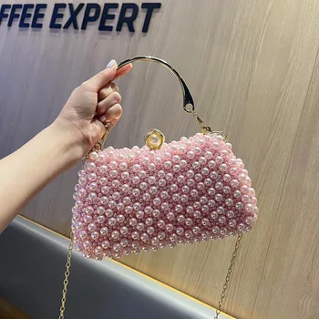 Ručné Pearl vyšívané taška high-grade pearl večera taška na rukoväť, taška kovové reťaze taška cez rameno veľká kapacita vrecka