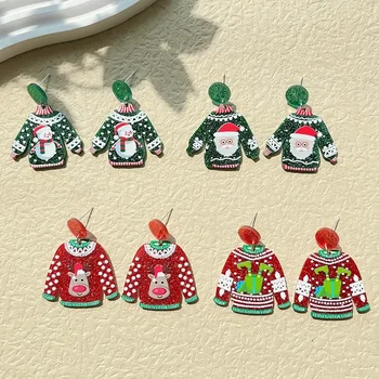 Vianočné karikatúra roztomilý Žreb, červený a zelený sveter akryl náušnice, prívesok, náušnice, prívesok, príslušenstvo